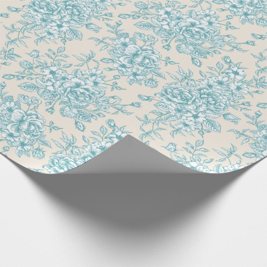 Blue Rose Bouquet Garden Floral Pattern Cadeaupapier (Hoek)