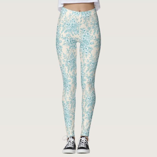 Blue Rose Bouquet Garden Floral Pattern Leggings (Voorkant)