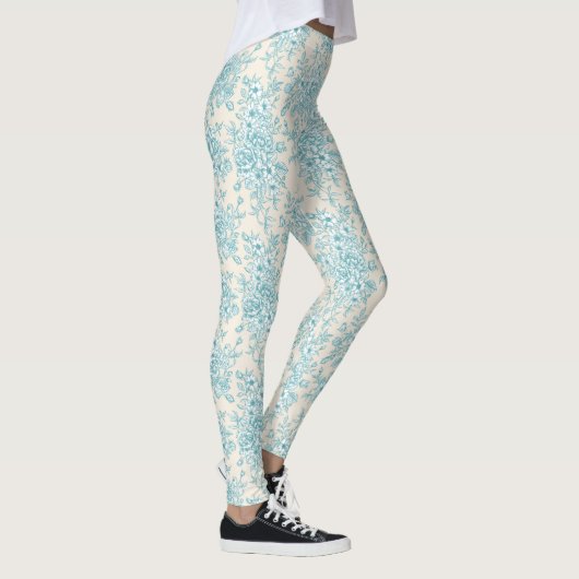 Blue Rose Bouquet Garden Floral Pattern Leggings (Rechts)