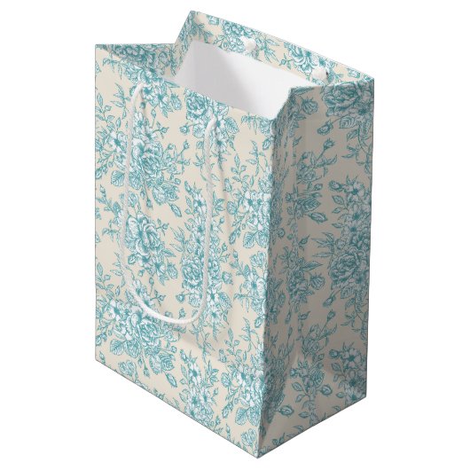 Blue Rose Bouquet Garden Floral Pattern Medium Cadeauzakje (Voorkant Gekanteld)