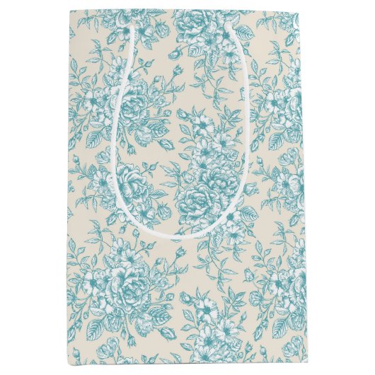 Blue Rose Bouquet Garden Floral Pattern Medium Cadeauzakje (Voorkant)