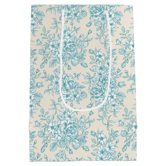 Blue Rose Bouquet Garden Floral Pattern Medium Cadeauzakje (Achterkant)