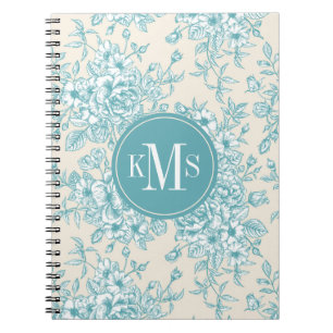 Blue Rose Bouquet Garden Floral Pattern Notitieboek