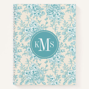 Blue Rose Bouquet Garden Floral Pattern Notitieboek