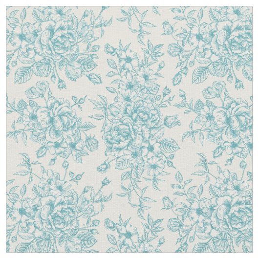 Blue Rose Bouquet Garden Floral Pattern Stof (Close Up)