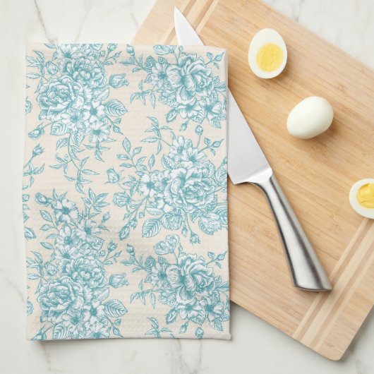 Blue Rose Bouquet Garden Floral Pattern Theedoek (Quarter Fold)