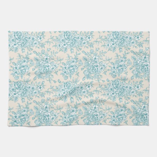 Blue Rose Bouquet Garden Floral Pattern Theedoek (Horizontaal)