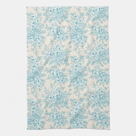 Blue Rose Bouquet Garden Floral Pattern Theedoek (Verticaal)