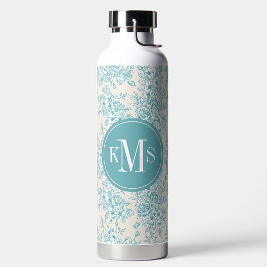 Blue Rose Bouquet Garden Floral Pattern Waterfles (Links)