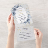 Blue Rose Bouquet Photo Wedding All In One Uitnodiging (Afscheurbaar)