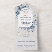Blue Rose Bouquet Photo Wedding All In One Uitnodiging (Binnen)