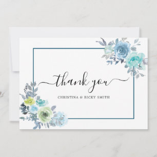 Blue Rose Bouquet Waterverf Flowers Wedding Bedankkaart