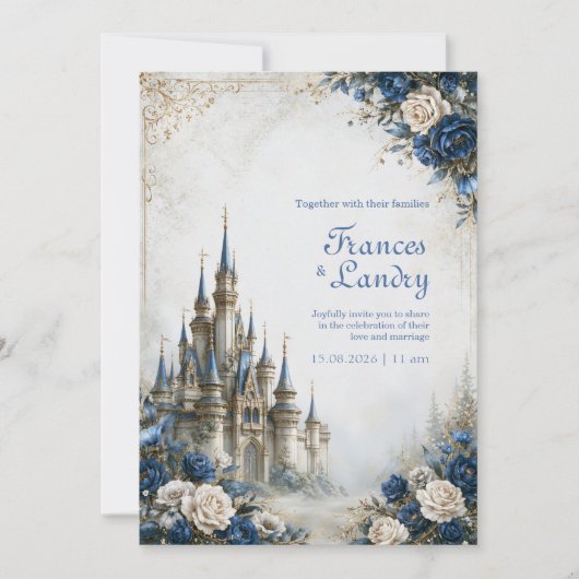 Blue Rose Castle Bruiloft Kaart (Voorkant)