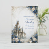 Blue Rose Castle Bruiloft Kaart (Staand voorkant)