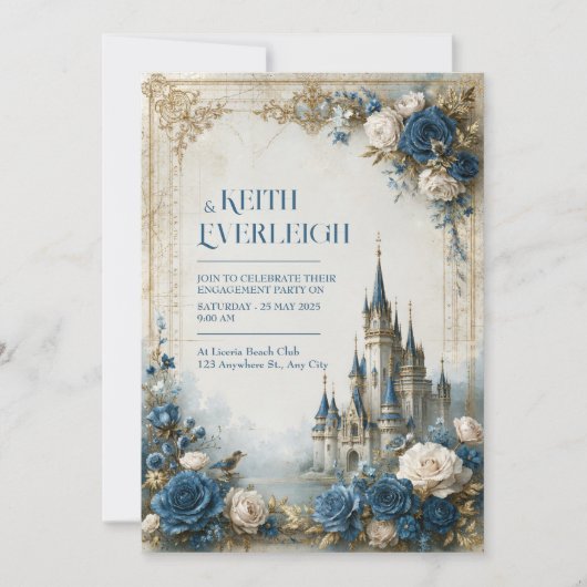 Blue Rose Castle Bruiloft Kaart (Voorkant)
