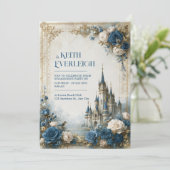 Blue Rose Castle Bruiloft Kaart (Staand voorkant)