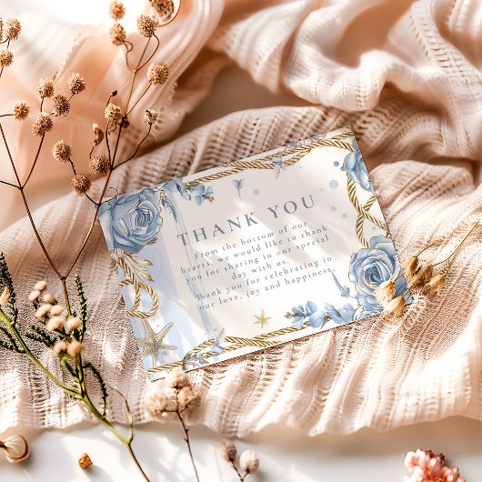 Blue Rose Coastal Rope Wedding Bedankkaart