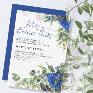 Blue Rose Eucalyptus Mis Quince Anos Quinceanera Kaart