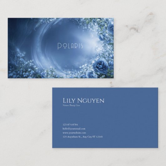 Blue Rose Floral and Luminous Cosmic Night Visitekaartje (Voorkant / Achterkant)