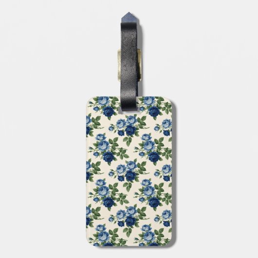Blue Rose Floral Pattern Bagagelabel (Achterkant verticaal)