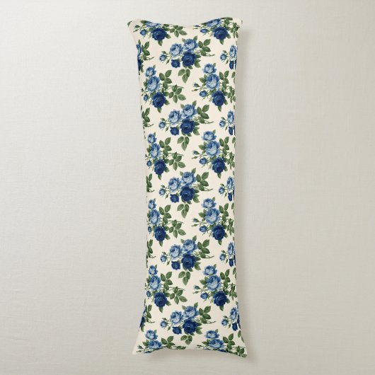 Blue Rose Floral Pattern Lichaamskussen (Voorkant Verticaal)