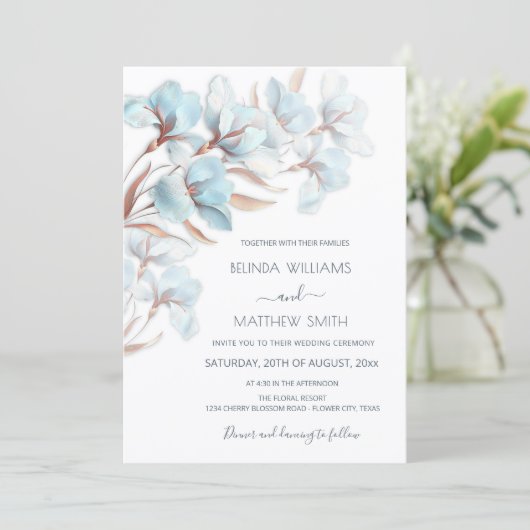 Blue  Rose Gold 3D Flowers  Kaart (Staand voorkant)