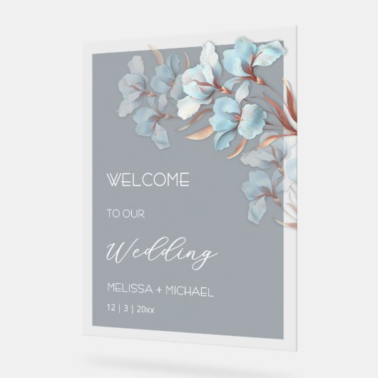 Blue  Rose Gold Layered Flowers Transparent Acryl Bord (Hoek)