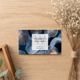 Blue Rose Gold Monogram Modern Business Card Visitekaartje
