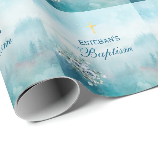 Blue Rose Religieuze Ceremonie Cadeaupapier (Rol Hoek)
