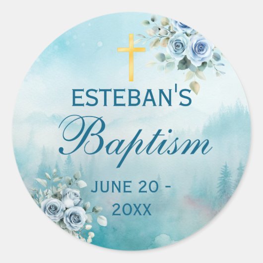 Blue Rose Religious Christening Seal Sticker (Voorkant)