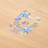 Blue Rose Ribbon 40th  Birthday Invitation Acryl Uitnodigingen (Laagn)