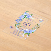 Blue Rose Ribbon 60th  Birthday Invitation Acryl Uitnodigingen (Laagn)