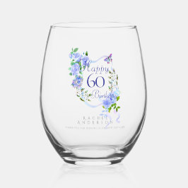 Blue Rose Ribbon 60th Birthday Wijnglas Zonder Voet