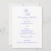 Blue Rose Ribbon Monogram Wedding Invitation Kaart (Achterkant)