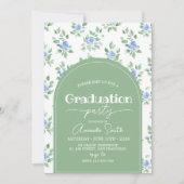 Blue Rose Sage Green Arch Graduation Invite Kaart (Voorkant)