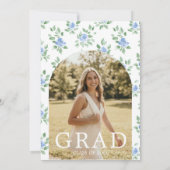 Blue Rose Sage Green Arch Graduation Invite Kaart (Achterkant)