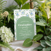 Blue Rose Sage Green Arch Graduation Invite Kaart