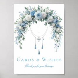 Blue Rose & Silver Cross Baptism Cards & Wishes  Poster