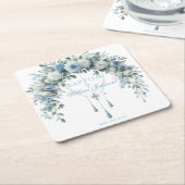 Blue Rose & Silver Cross Baptism Coaster Kartonnen Onderzetters (Schuin)