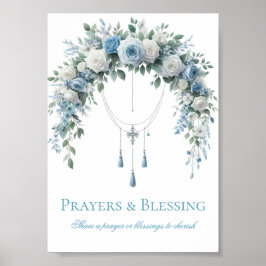 Blue Rose & Silver Cross Baptism Prayers Poster