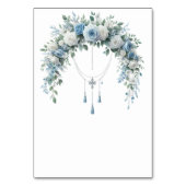 Blue Rose & Silver Cross Baptism Table Number Kaart (Achterkant)