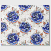Blue Rose Watercolor Pattern Wrapping Paper Cadeaupapier (Vlak)