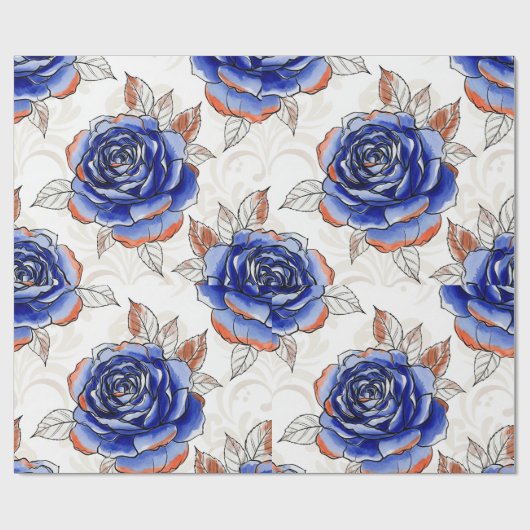 Blue Rose Watercolor Pattern Wrapping Paper Cadeaupapier (Vlak)