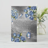 Blue Roses Butterfly Silver Bachelorette Party Kaart (Staand voorkant)