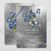 Blue Roses Butterfly Silver Bridal Shower Kaart (Voorkant / Achterkant)