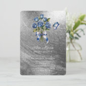 Blue Roses Butterfly Silver Bridal Shower Kaart (Staand voorkant)