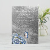 Blue Roses Butterfly Silver Bridesmaids Luncheon Kaart (Staand voorkant)