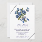 Blue Roses Butterfly Silver Brunch & Bubbly Kaart (Voorkant)