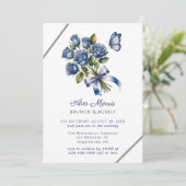 Blue Roses Butterfly Silver Brunch & Bubbly Kaart (Staand voorkant)