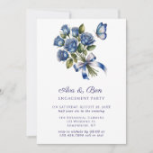 Blue Roses Butterfly Silver Engagement Party Kaart (Voorkant)